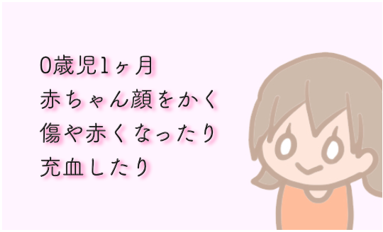 0歳児1か月赤ちゃん 顔をかく 傷 赤くなる 真っ赤に充血した話 みかん箱